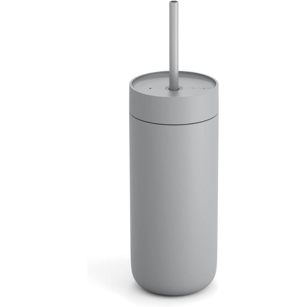imageFellow 16 oz Carter Cold Tumbler  SpillResistant Straw Lid Stainless Steel VacuumInsulated Cup with Ceramic Interior and Reusable Straw for Cold DrinksFits Cup HoldersDishwasher SafeMatte GreyMatte Grey
