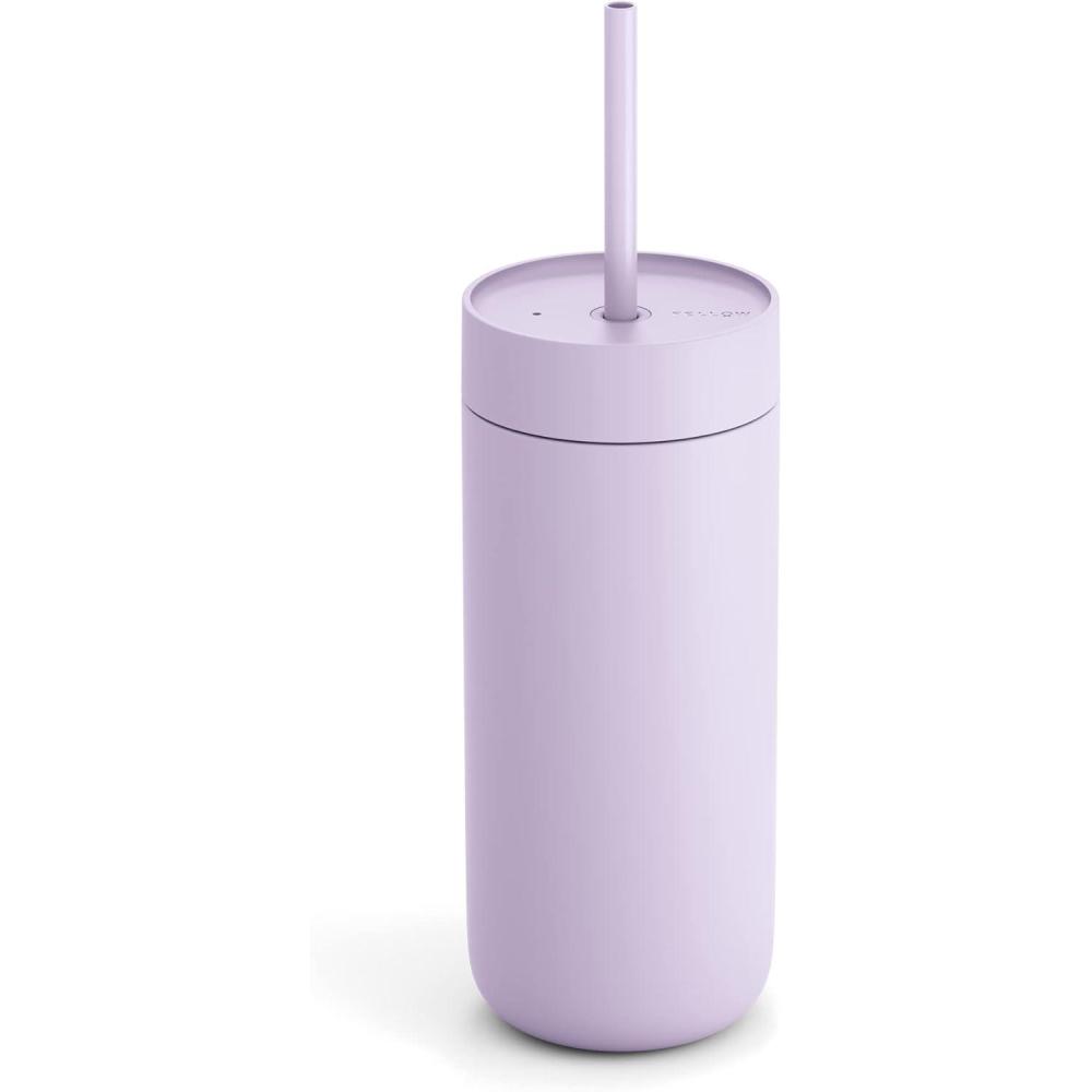 imageFellow 16 oz Carter Cold Tumbler  SpillResistant Straw Lid Stainless Steel VacuumInsulated Cup with Ceramic Interior and Reusable Straw for Cold DrinksFits Cup HoldersDishwasher SafeMatte GreyPeri Twinkle