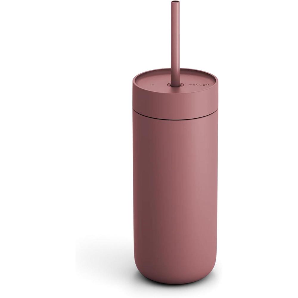 imageFellow 16 oz Carter Cold Tumbler  SpillResistant Straw Lid Stainless Steel VacuumInsulated Cup with Ceramic Interior and Reusable Straw for Cold DrinksFits Cup HoldersDishwasher SafeMatte GreyDesert Rose