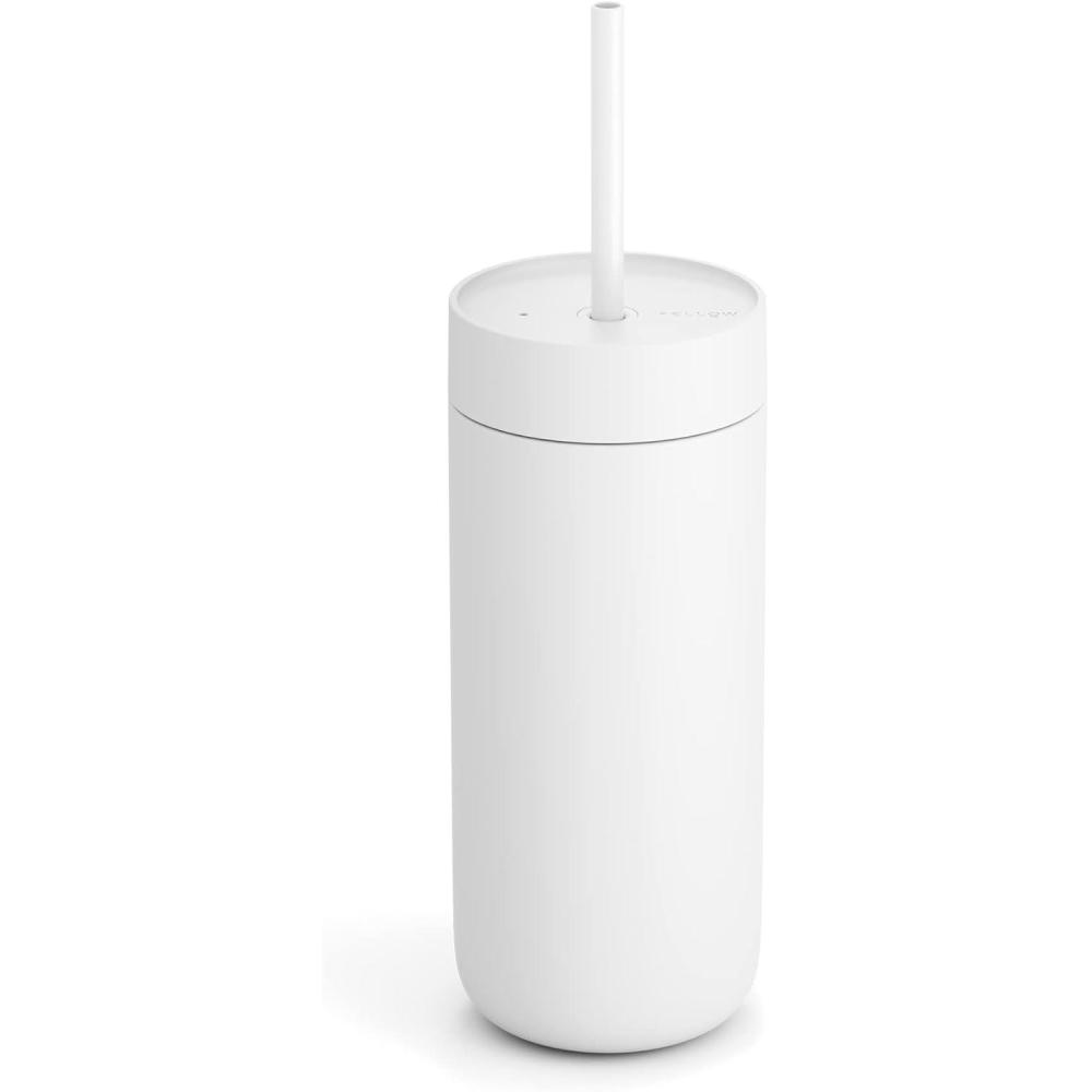 imageFellow 16 oz Carter Cold Tumbler  SpillResistant Straw Lid Stainless Steel VacuumInsulated Cup with Ceramic Interior and Reusable Straw for Cold DrinksFits Cup HoldersDishwasher SafeMatte GreyMatte White