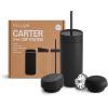 Fellow 16 oz Carter Bundle (3 in 1) Travel Mug with Slide-Lock, Move & Cold Lids with Straw – To-Go Coffee Tumbler, Ceramic Interior & Vacuum-Insulated Stainless Steel – Coffee Cups-Matte Black(Matte Black)