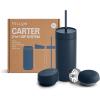 Fellow 16 oz Carter Bundle (3 in 1) Travel Mug with Slide-Lock, Move & Cold Lids with Straw – To-Go Coffee Tumbler, Ceramic Interior & Vacuum-Insulated Stainless Steel – Coffee Cups-Matte Black(Stone Blue)