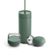 Fellow 16 oz Carter Bundle (3 in 1) Travel Mug with Slide-Lock, Move & Cold Lids with Straw – To-Go Coffee Tumbler, Ceramic Interior & Vacuum-Insulated Stainless Steel – Coffee Cups-Matte Black(Smoke Green)