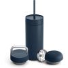 Fellow 16 oz Carter Bundle (3 in 1) Travel Mug with Slide-Lock, Move & Cold Lids with Straw – To-Go Coffee Tumbler, Ceramic Interior & Vacuum-Insulated Stainless Steel – Coffee Cups-Matte Black(Stone Blue)