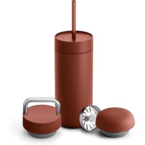 Fellow 16 oz Carter Bundle (3 in 1) Travel Mug with Slide-Lock, Move & Cold Lids with Straw – To-Go Coffee Tumbler, Ceramic Interior & Vacuum-Insulated Stainless Steel – Coffee Cups-Matte Black(Sienna)