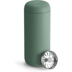 Fellow 16 oz Carter Move Travel Mug – Vacuum-Insulated Stainless Steel Travel Coffee Mug – Coffee Tumbler with Ceramic Interior and Splash Guard – Red(Smoke Green)