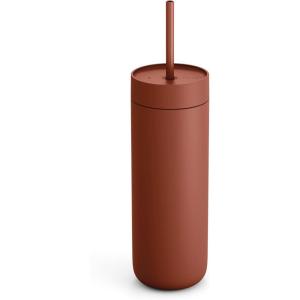 Fellow 20 oz Carter Cold Tumbler – Spill-Resistant Straw Lid, Stainless Steel Vacuum-Insulated Cup with Ceramic Interior and Reusable Straw for Cold Drinks, Fits Cup Holders,Dishwasher Safe,Matte Grey(Sienna)