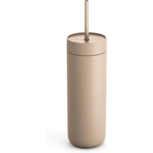 Fellow 20 oz Carter Cold Tumbler – Spill-Resistant Straw Lid, Stainless Steel Vacuum-Insulated Cup with Ceramic Interior and Reusable Straw for Cold Drinks, Fits Cup Holders,Dishwasher Safe,Matte Grey(Sand Dune)