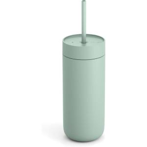 Fellow 20 oz Carter Cold Tumbler – Spill-Resistant Straw Lid, Stainless Steel Vacuum-Insulated Cup with Ceramic Interior and Reusable Straw for Cold Drinks, Fits Cup Holders,Dishwasher Safe,Matte Grey(Mint Chip)