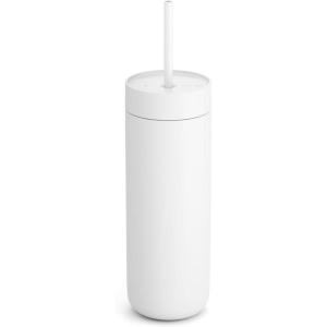 Fellow 20 oz Carter Cold Tumbler – Spill-Resistant Straw Lid, Stainless Steel Vacuum-Insulated Cup with Ceramic Interior and Reusable Straw for Cold Drinks, Fits Cup Holders,Dishwasher Safe,Matte Grey(Matte White)