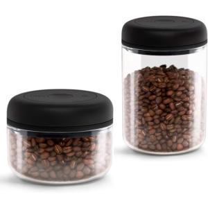Fellow Atmos Vacuum Coffee Canister & Food Storage Container Bundle – Airtight Coffee and Food Storage Containers – 0.4 L and 1.2 L – Clear Glass