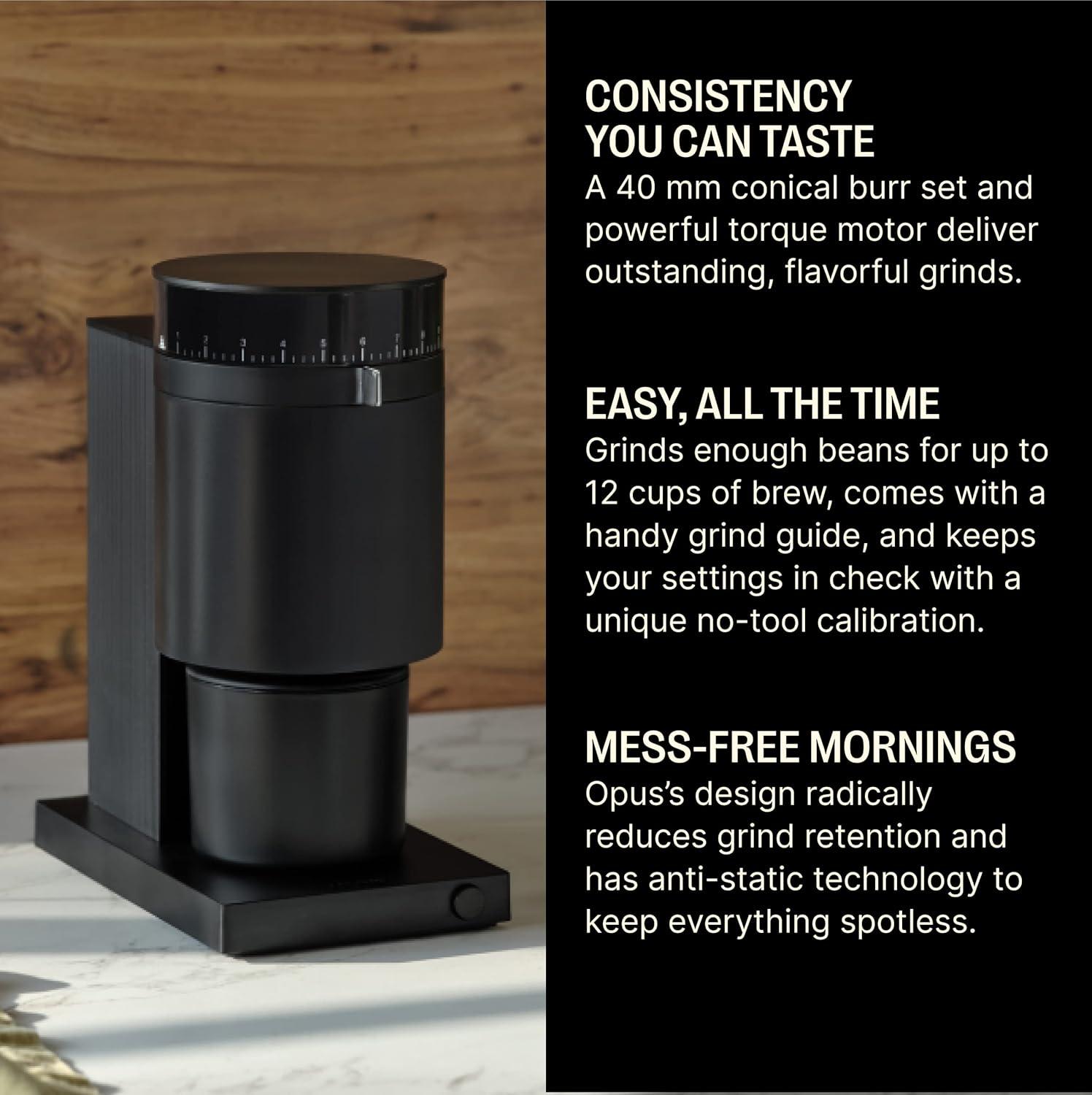 imageFellow Matte Black Coffee Lovers Ultimate Bundle Stagg EKG Electric Gooseneck Kettle Stagg XF PourOver Coffee Maker Set Opus Conical Burr Coffee Grinder