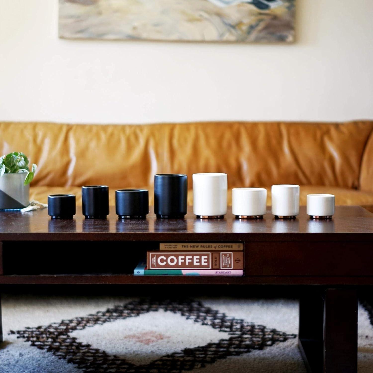 imageFellow Monty Milk Art Cups Double Wall Ceramic Latte Mug 11 oz Matte Black ampamp White with Graphite ampamp Copper Base Set of 2