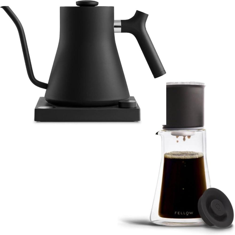 imageFellow Matte Black PourOver Coffee Enthusiast Bundle Stagg EKG Electric Gooseneck Kettle Stagg XF PourOver Coffee Maker Set