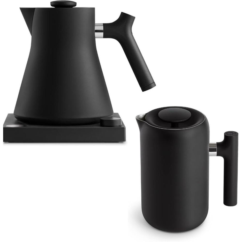 imageMatte Black Coffee and Tea Enthusiast Bundle Fellow Clara Insulated Coffee Maker Corvo EKG Electric Tea Kettle