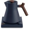 Fellow Corvo EKG Electric Tea Kettle-Electric Pour Over Coffee and Tea Pot-Quick Heating Electric Kettles-Temperature Control & Built-In Brew Timer-Matte White with Maple Handle-0.9 Liter(Stone Blue with Walnut Handle + Lid Pull)