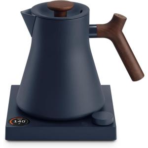 Fellow Corvo EKG Electric Tea Kettle-Electric Pour Over Coffee and Tea Pot-Quick Heating Electric Kettles-Temperature Control & Built-In Brew Timer-Matte White with Maple Handle-0.9 Liter(Stone Blue with Walnut Handle + Lid Pull)