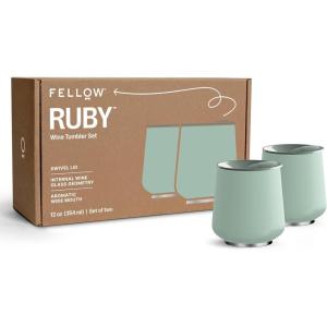 Fellow Ruby Wine Tumbler Set of 2 – ​​Insulated Stainless Steel Wine and Cocktail Tumblers with Ceramic Interior and Swivel Pebble Lid – 12 oz, Mint Chip(Mint Chip – Pack of 2)