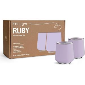 Fellow Ruby Wine Tumbler Set of 2 – ​​Insulated Stainless Steel Wine and Cocktail Tumblers with Ceramic Interior and Swivel Pebble Lid – 12 oz, Mint Chip(Peri Twinkle – Pack of 2)
